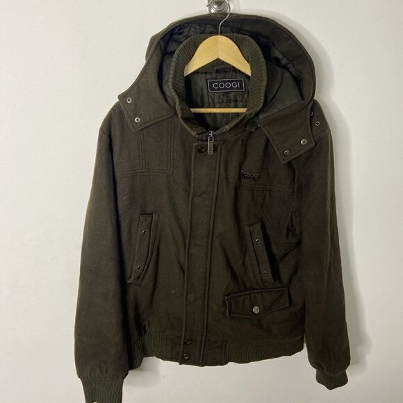 Coogi Australia Men L Olive Green Wool Insulated Bomber Coat Jacket Winter Army